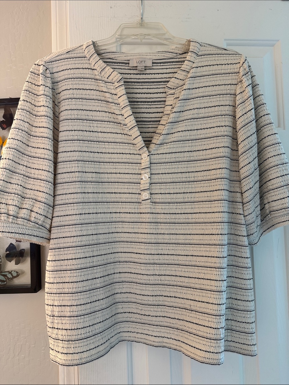 LOFT Striped Button Henley Top